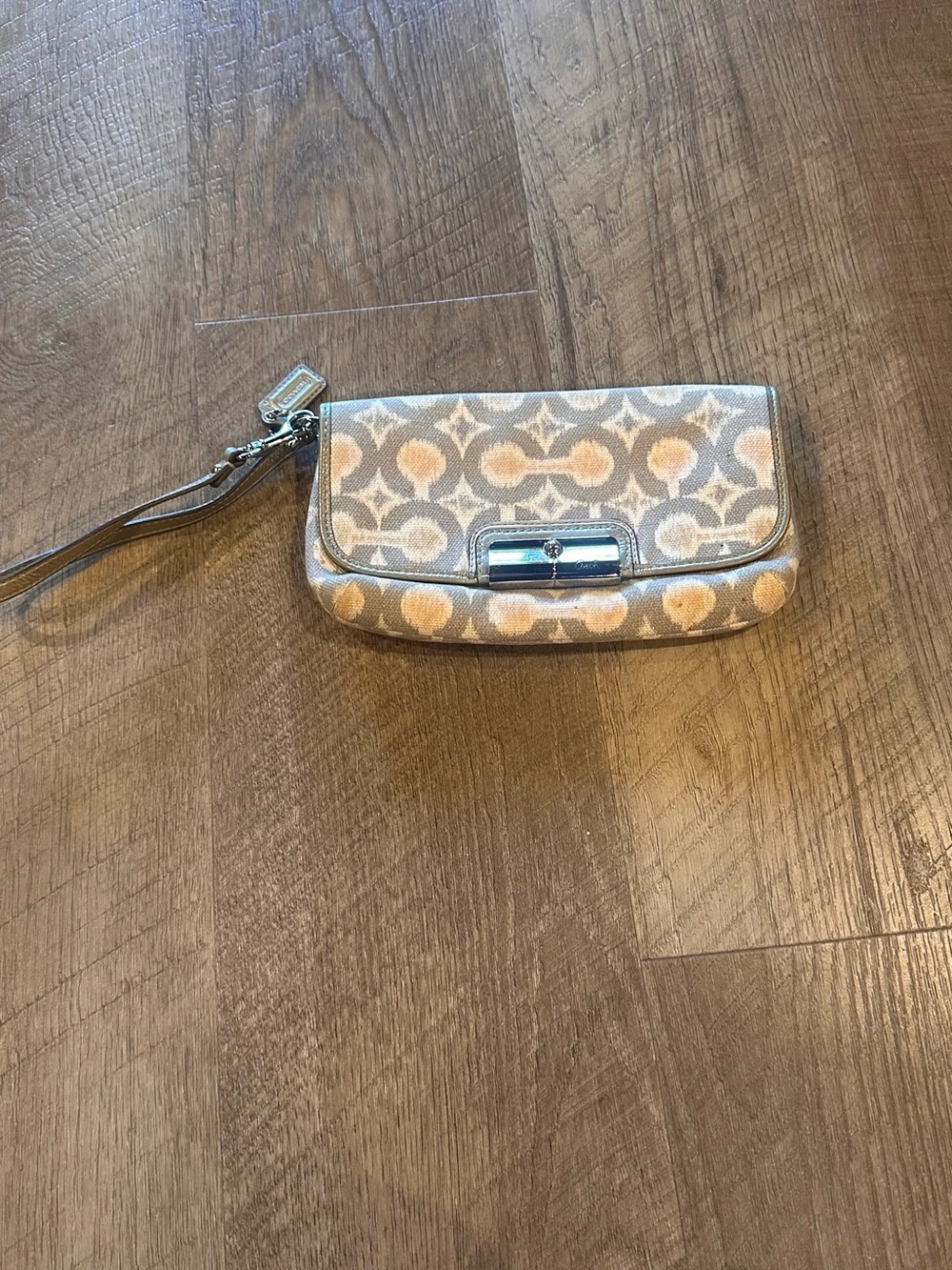 Coach Gray, Pink & Beige Signature Wristlet